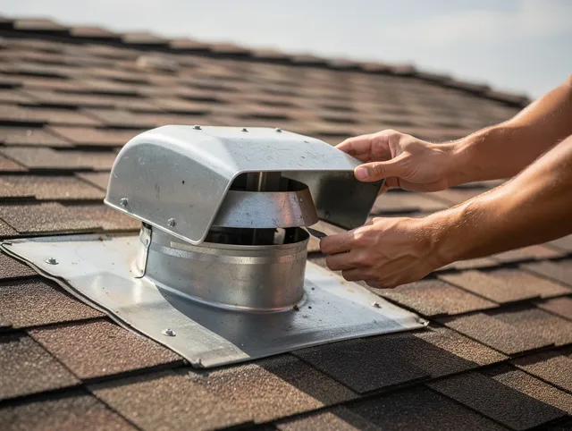 Pembroke Dryer Vent Cleaning certified technician safely cleaning a roof-mounted dryer vent in Pembroke