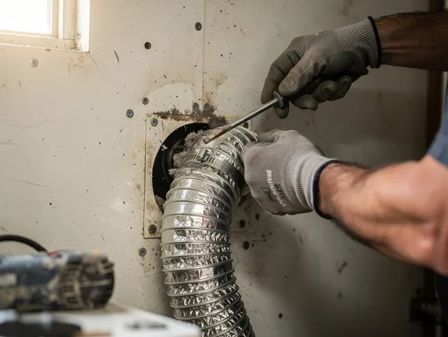 Pembroke Dryer Vent Cleaning technician performing precise dryer vent hose installation in Pembroke